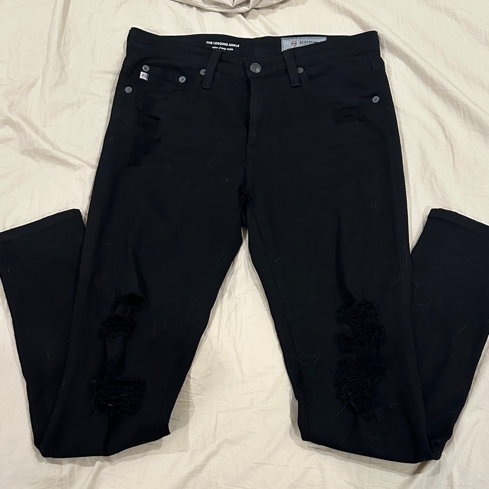 AG The Legging Ankle super skinny ankle Women's Black Distressed Jeans 26